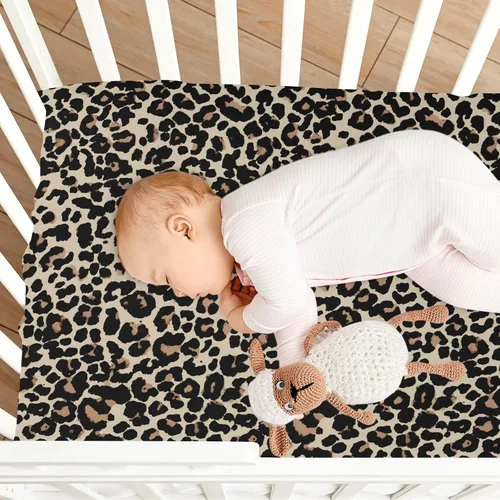 Miniatura 7 de CaTaKu Sábanas para cuna de bebé, con estampado de leopardo marrón, para cuna, para niñas y niños, sábanas suaves neutrales para cuna, 27 x 39