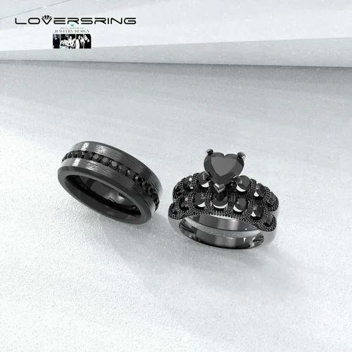 Miniatura 17 de Conjunto de dos anillos de boda para él y para ella, anillos para parejas. Anillos de compromiso para novia en acero inoxidable chapado en oro Blanco