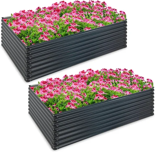 Miniatura 8 de Giantex Cama de jardín elevada galvanizada, 70.5 x 44 x 20.5 pulgadas, jardinera de metal y estante para leña, maceta rectangular grande de acero