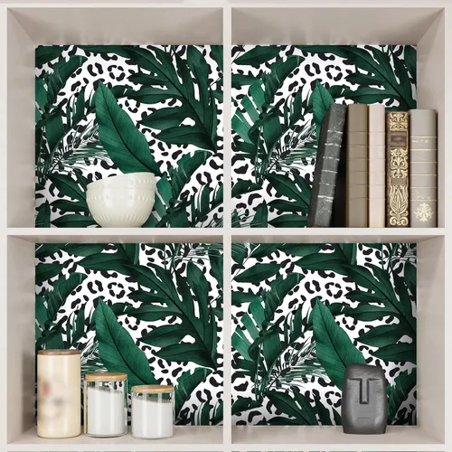 Miniatura 7 de CRE8TIVE 24"x118" Papel pintado de hoja de plátano Monstera para despegar y pegar Papel pintado de leopardo blanco y negro extraíble Papel