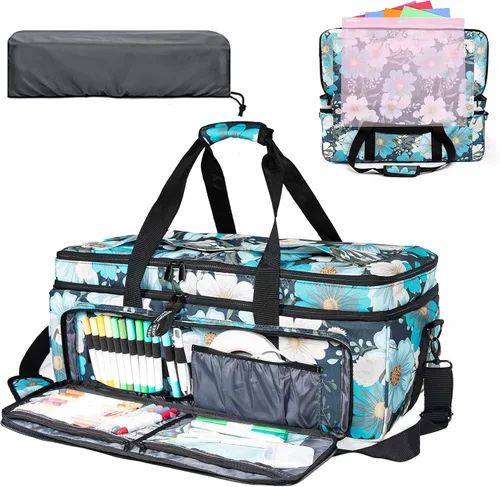 AMOIGEE Estuche de transporte para Cricut Maker 3, Maker 4, Explore Air 2, Explore 3, Explore 4, bolsa de transporte de doble capa con cubierta Azul