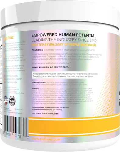Miniatura 9 de EHP Labs OxyShred Polvo de Pre Entrenamiento - Polvo de preentrenamiento con L glutamina y acetil L carnitina, bebida de refuerzo de energía