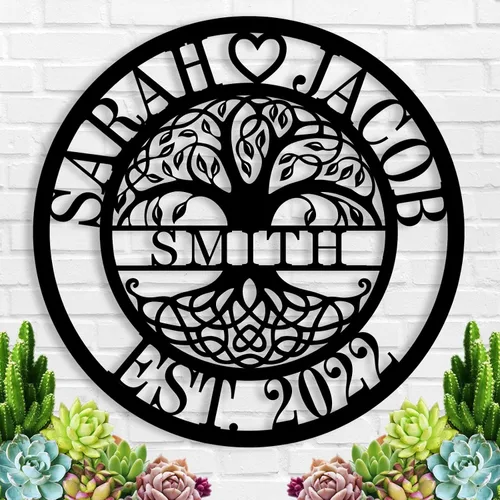 Letrero de nombre de familia personalizado con monograma, decoración de pared, letreros personalizados de apellido, arte de pared de metal, letrero