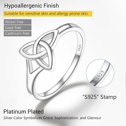 Miniatura 5 de PROSILVER Anillo Claddagh de plata de ley 925anillo de nudo celta para mujer, anillo de boda irlandés, chapado en oro rosa, ajuste cómodo