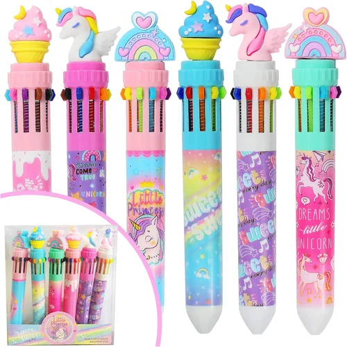 Miniatura 10 de Bolígrafo multicolor de 0.7 mm, 10 en 1, bolígrafos de punta fina retráctiles de dibujos animados de animales lindos para suministros de oficina