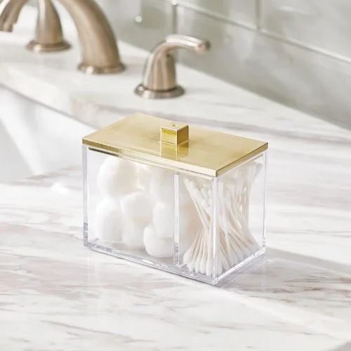 Miniatura 2 de mDesign Organizador Moderno Cuadrado para Encimera de Tocador de Baño, Recipiente Tarro de Almacenamiento para Hisopos de Algodón, Discos, Bolas
