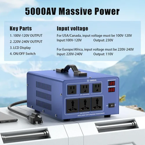 Miniatura 5 de Transformador Automático Convertidor de Voltaje de 5000W, Transformador Convertidor de Potencia de Alta Resistencia con Paso Hacia Arriba/Hacia