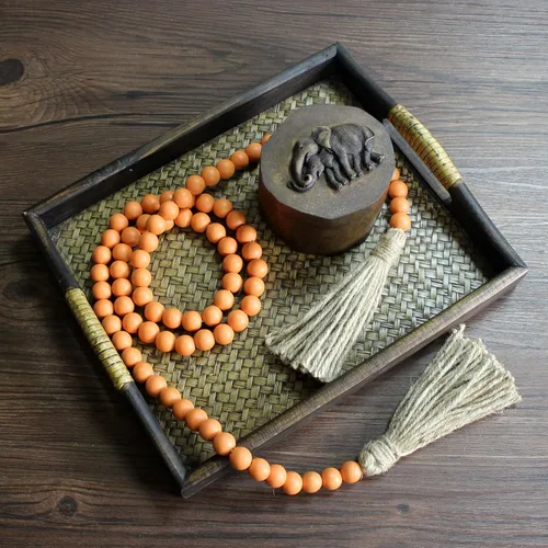 Miniatura 4 de CVHOMEDECO. Guirnalda de cuentas de madera con borlas, diseño rústico de granja, cadena de cuentas de oración para colgar en la pared, acento