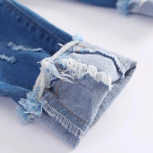 Miniatura 4 de KIDSCOOL SPACE Jeans rasgados para bebé, pantalones de mezclilla elásticos con cintura desgastada para niños pequeños