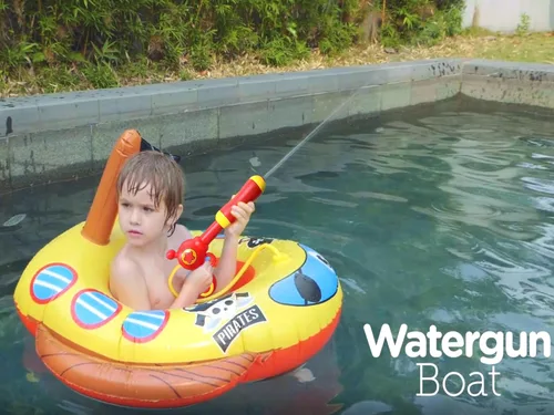 Miniatura 3 de Flotador inflable grande de verano para piscina para niños con pistola de chorro, barco pirata y camión de bomberos