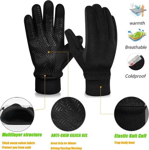 Miniatura 2 de MOREOK Guantes de invierno -10F 3M Thinsulate guantes cálidos guantes de ciclismo para conducirciclismo, correr, senderismo, Negro