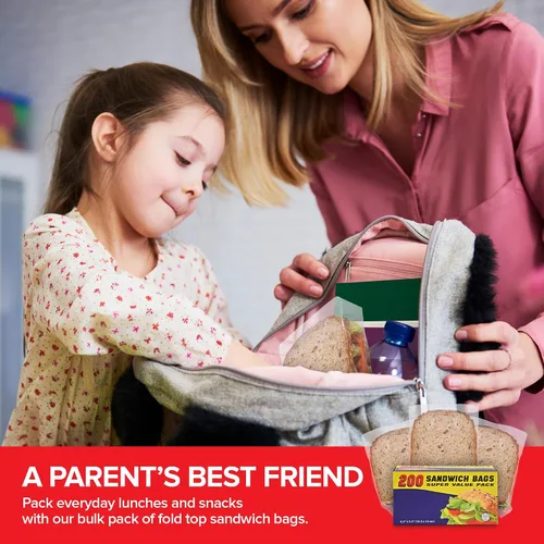 Miniatura 7 de Stock Your Home 200 bolsas de sándwich transparentes plegables, bolsas de plástico desechables a granel con cierre plegable para restaurantes