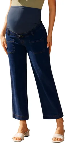Maacie Pantalones de maternidad de pierna ancha sobre el vientre, elásticos, antideslizantes, cintura ajustable, casual, holgados, pantalones cortos