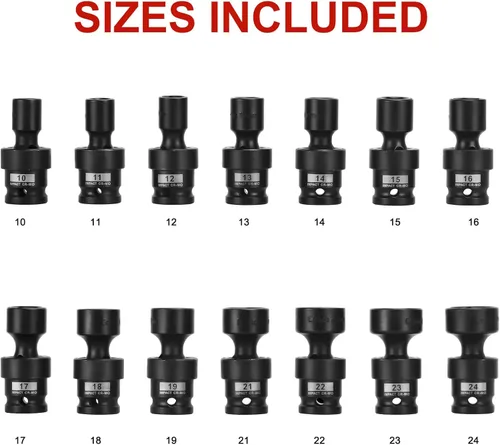 Miniatura 2 de AOBEN 18 piezas 1/2" unidad de accionamiento juego de llaves de impacto universales poco profundas, enchufe giratorio con oscilación flexible, 6