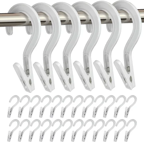 Ganchos para ropa sucia, ganchos para botas, pasadores de ropa de plástico, clips para baño, viajes, portátil, color blanco (24 unidades)