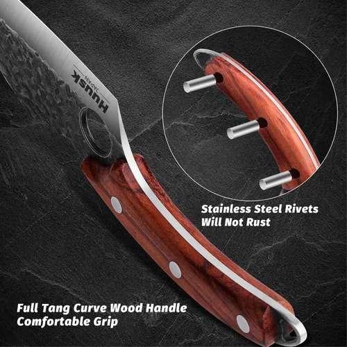Miniatura 8 de Huusk Cuchillo de Carnicero Forjado a Mano - Cuchillo de Carnicero para Cortar Carne, Cuchillo Vikingo de Cocina Japonés con Funda, Cuchillos