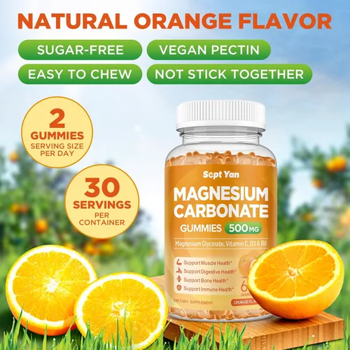 Miniatura 7 de Gomitas de carbonato de magnesio de 500 mg, suplemento de magnesio con vitamina C, D3 y B6 para apoyo muscular, hueso, digestivo e inmunológico