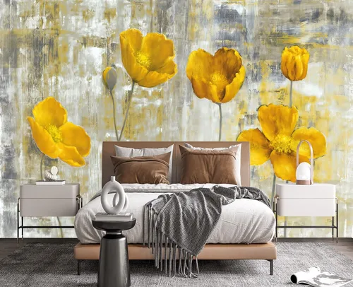 Miniatura 11 de Papel pintado 3D de flores doradas en relieve para dormitorio, 103 x 69 pulgadas