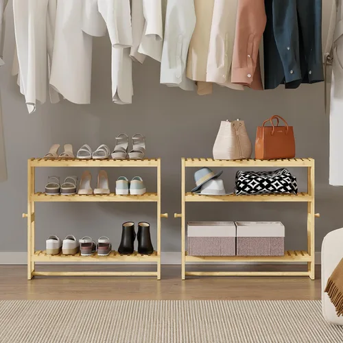 Miniatura 8 de RRX - Estante organizador de almacenamiento para baño, estante ajustable de 3 niveles, color beige Organizador de bambú para almacenamiento sobre