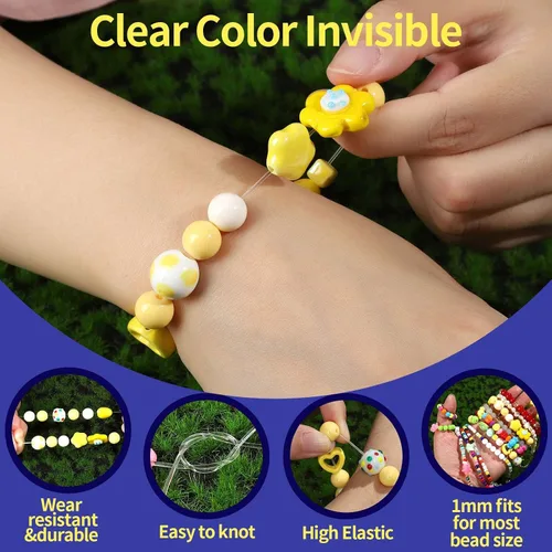 Miniatura 3 de FANDAMEI Cordón elástico de 1mm para pulseras, cordón de cuentas elásticas de cristal para pulseras de joyería, cuerda elástica transparente