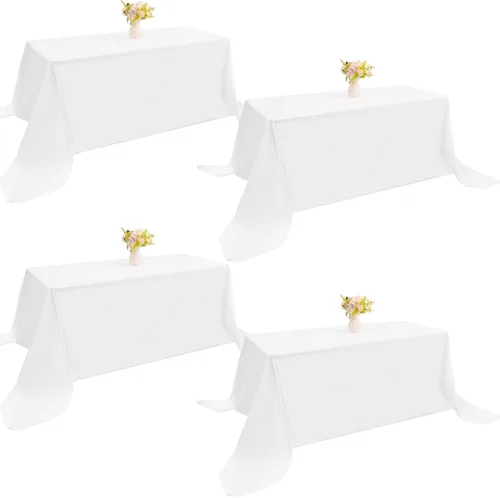 Miniatura 37 de Paquete de 4 manteles rectangulares de poliéster lavables de 60 x 102 pulgadas, color blanco, para mesas de comedor, bodas, bufés, fiestas