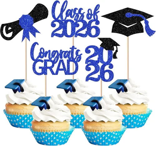 Miniatura 51 de Paquete de 24 adornos para cupcakes de clase 2025 con purpurina 2025 para diploma de graduación 2025 para cupcakes temáticos de graduación 2025