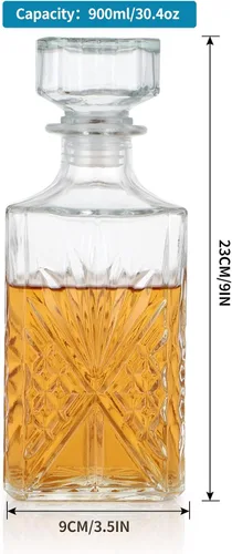 Miniatura 3 de MDLUU Decantador de vidrio con tapón hermético, botella de licor de 25.3 onzas líquidas para vino, whisky, brandy, vodka (flor grabada)