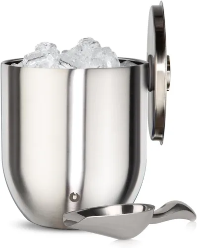 Miniatura 17 de SNOWFOX Cubo de hielo de acero inoxidable con aislamiento al vacío de alta calidad con tapa/pinzas, parte inferior sin goma, accesorios de bar