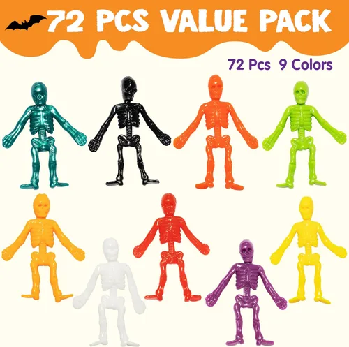 Miniatura 2 de JOYIN 72 piezas de esqueletos elásticos de Halloween, juguetes para aliviar el estrés de Halloween, 9 colores, juguetes elásticos de calavera