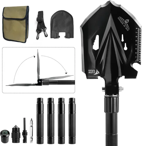 Zune Lotoo Pala de camping, multiherramienta plegable, 18 en 1, pala táctica compacta de supervivencia, acero de alto carbono, equipo de campamento