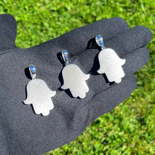 Miniatura 6 de VVS1 - Colgante de moissanita Hamsa mano mal de ojo de buena suerte para hombres y mujeres, chapado en oro de 18 quilates, plata de ley 925 maciza
