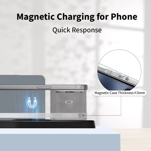 Miniatura 5 de Estación de carga rápida inalámbrica, reloj despertador 7 en 1 con soporte de cargador inalámbrico, base de carga para Apple, para múltiples