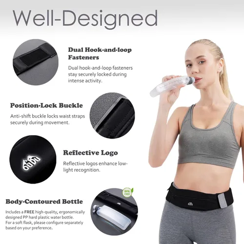 Miniatura 7 de Cinturón delgado para correr con botella de agua, riñonera de entrenamiento para hombres y mujeres, se adapta a teléfonos de 7 pulgadas, cintura