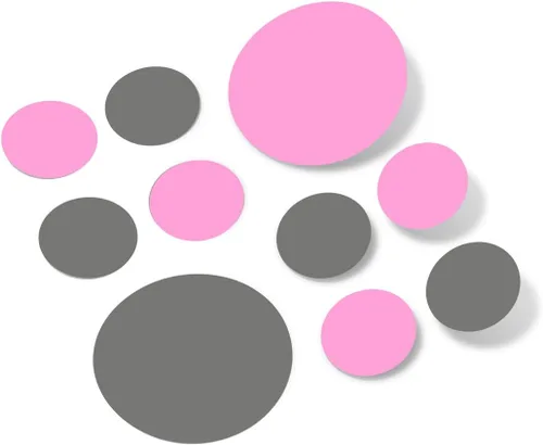 Pegatinas de pared de vinilo rosa/gris, círculos de 2 y 4 pulgadas (30 calcomanías)
