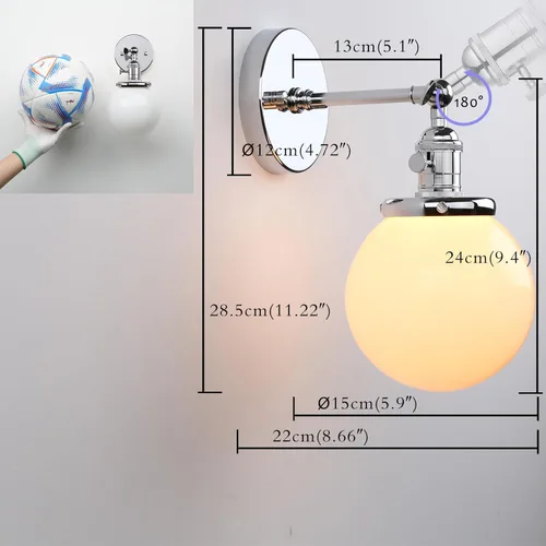 Miniatura 4 de PERMO Aplique de pared industrial vintage con luminaria de globo redondo mini de 5.9 pulgadas de vidrio blanco leche soplado a mano con pantalla