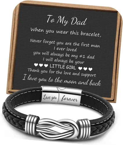 Brown Braided Leather Stainless Steel Infinity Bracelets Lettering Love You Forever Gifts for Son Grandson Husband Boyfriend Brother Always Linked