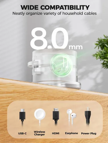 Miniatura 4 de Paquete de 9 clips magnéticos para cables, organizador de cables [giratorio de 360° mejorado], soporte de cable magnético fuerte, soporte de alambre