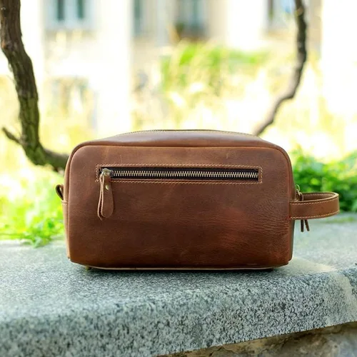 Miniatura 6 de Neceser para hombres o mujeres, kit de piel de grano completo, hecho a mano, bolsa de viaje vintage de cuero, bolsa de viaje grande, bolsa de Marrón