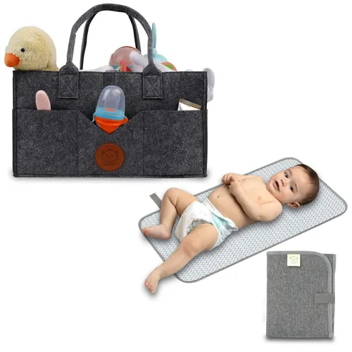 KeaBabies Organizador de pañales para bebés y cambiador de pañales portátil, organizador grande para bebés, tapete cambiador de bebé plegable