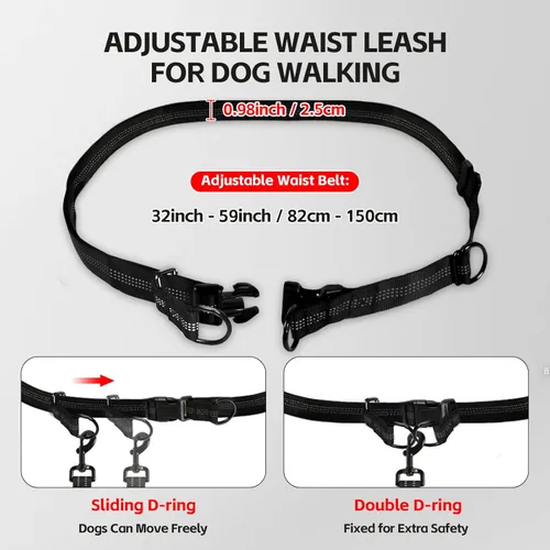 Miniatura 4 de Correa de perro manos libres con cinturón de cintura y bolsa grande, correa de cintura para pasear perros, correr, senderismo y trotar, asas Para 1
