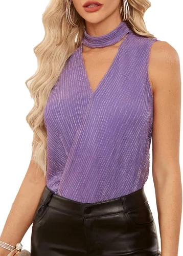 GRACE KARIN Camisetas sin mangas con lentejuelas brillantes para mujer, cuello en V, adelgazante, con purpurina, camisetas de fiesta de discoteca