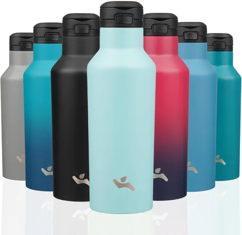 Miniatura 8 de Konokyo - Botella de agua aislada con popote, termo de agua de acero inoxidable de doble pared de 17 onzas con 2 tapas, azul lago