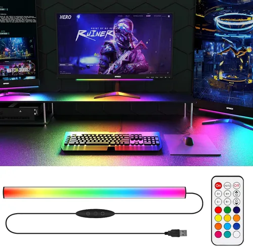 WILLED Barra de luz RGB para debajo del monitor, luces de juego para configuración de juegos, escritorio RGB LED con control remoto, barra de luz