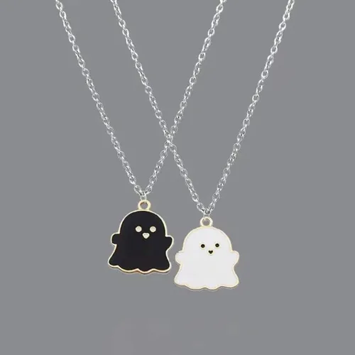 Miniatura 7 de 1 unidad2 collares con colgante de fantasma blanco y negro, dibujos animados, fantasma, amistad, pareja, encantador, collar de fantasma, colgante
