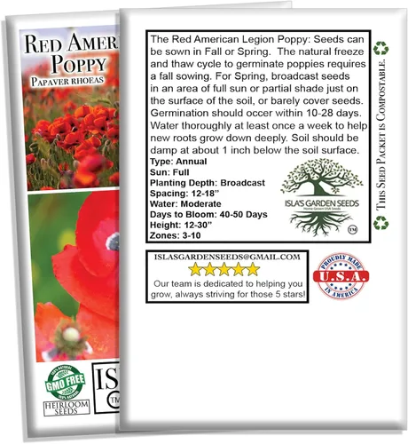 Miniatura 6 de Red American Legion - Semillas de amapola (Papaver rhoeas) – 3000 semillas tradicionales sin OMG de Isla's Garden Seeds, flores escarlata icónicas