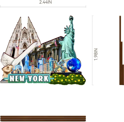 Miniatura 3 de Imán de madera para nevera de Estados Unidos, Nueva York, imanes 3D, recuerdos coleccionables de viaje, decoraciones hechas a mano, 2