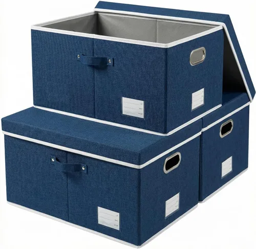Miniatura 31 de PRANDOM Contenedor de almacenamiento plegable con tapa [1 unidad] Caja de almacenamiento decorativa de tela de lino, cesta organizadora con asas