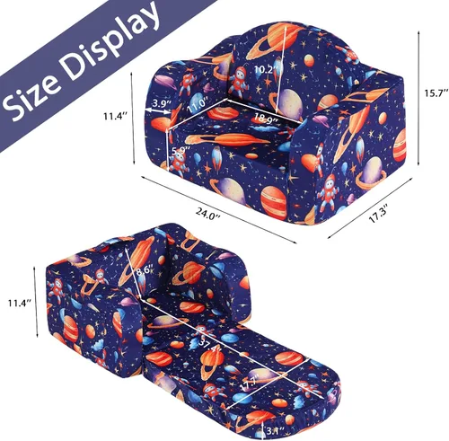 Miniatura 3 de Welnow Sofá infantil 2 en 1, silla convertible para niños, sofá abatible para niños con reposabrazos ondulados, sofá plegable para juegos para niños