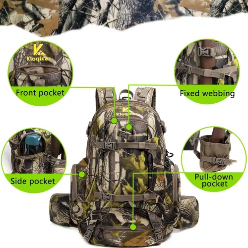 Miniatura 4 de Mochila de caza, equipo de caza al aire libre con cubierta para lluvia, paquete duradero de gran capacidad para el día de caza (camuflaje verde)