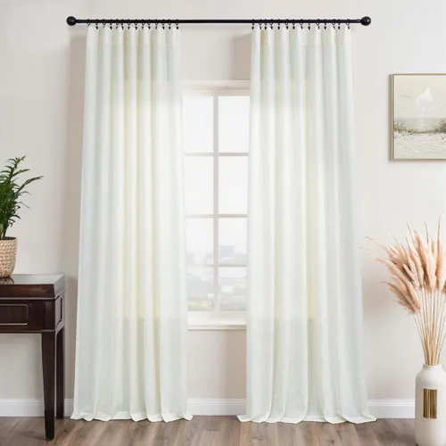 Miniatura 12 de KOUFALL Juego de 2 cortinas de puerta francesa, cortinas de lino para puerta/ventana, cortina transparente boho para cristal lateral delantero